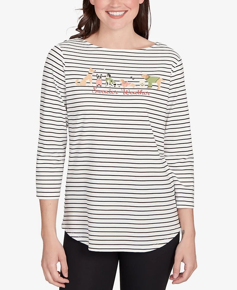 Ruby Rd. Petite Holiday Dogs Striped Knit Top