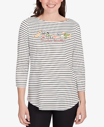 Ruby Rd. Petite Holiday Dogs Striped Knit Top