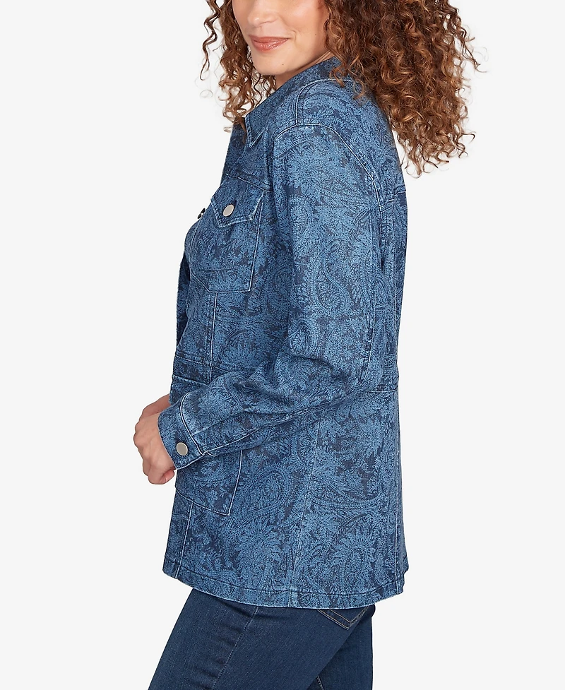 Ruby Rd. Petite Paisley Stretch Denim Utility Jacket