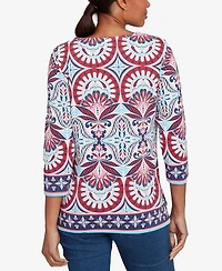 Ruby Rd. Petite Embellished Geo Border Knit Top