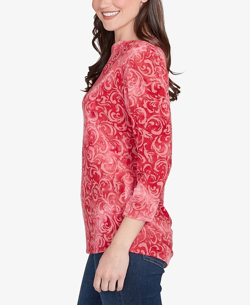 Ruby Rd. Petite Tie Dye Scroll Floral Hatchi Top