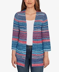 Ruby Rd. Petite Open Ribbed Stripe Front Pocket Cardigan Sweater
