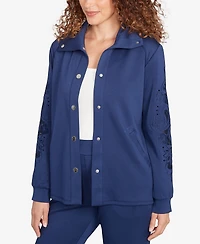 Ruby Rd. Petite Embroidered Floral Cutout Snap Jacket