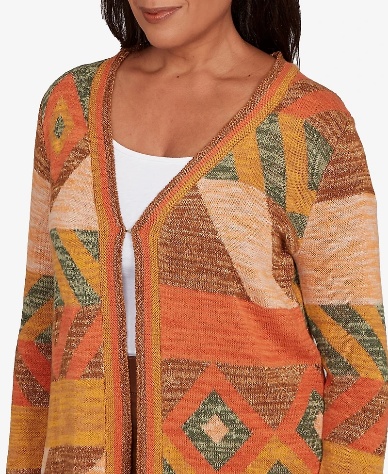 Alfred Dunner Petite Mount Laurel Patchwork Long Sleeve Cardigan Sweater