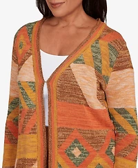 Alfred Dunner Petite Mount Laurel Patchwork Long Sleeve Cardigan Sweater