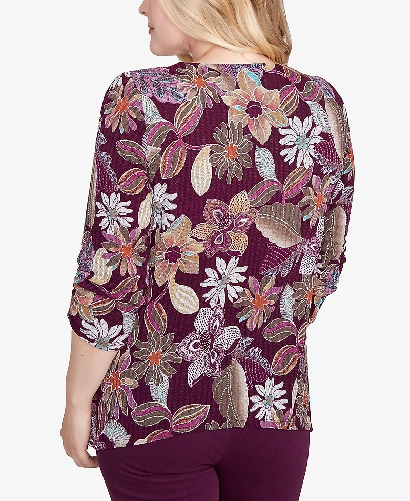 Alfred Dunner Petite Urban Legend Batik Floral Melange Printed Top