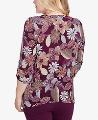 Alfred Dunner Petite Urban Legend Batik Floral Melange Printed Top
