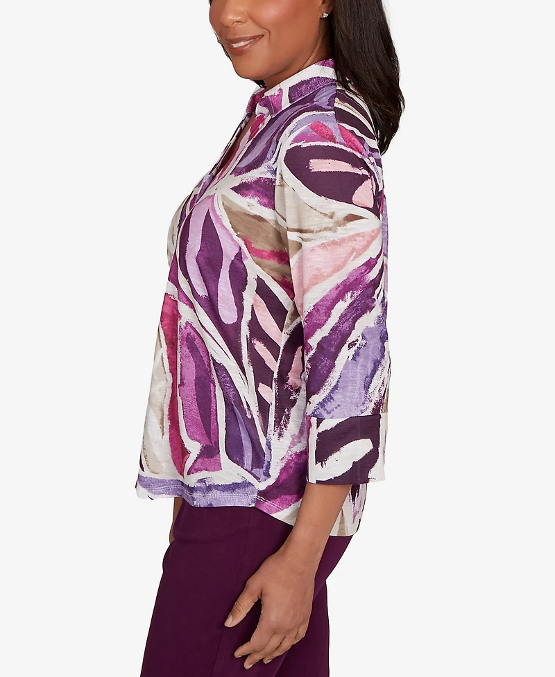 Alfred Dunner Petite Urban Legend Abstract Floral Button Front Top