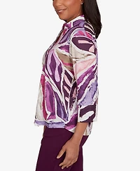 Alfred Dunner Petite Urban Legend Abstract Floral Button Front Top