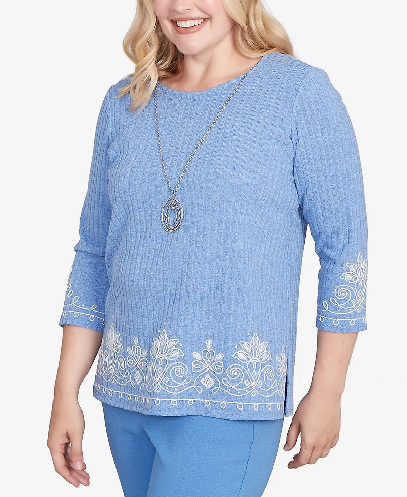 Alfred Dunner Petite Medallion Bordered Top with Necklace