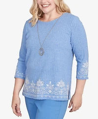 Alfred Dunner Petite Medallion Bordered Top with Necklace