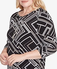 Alfred Dunner Petite Geometric Textured Top with Necklace