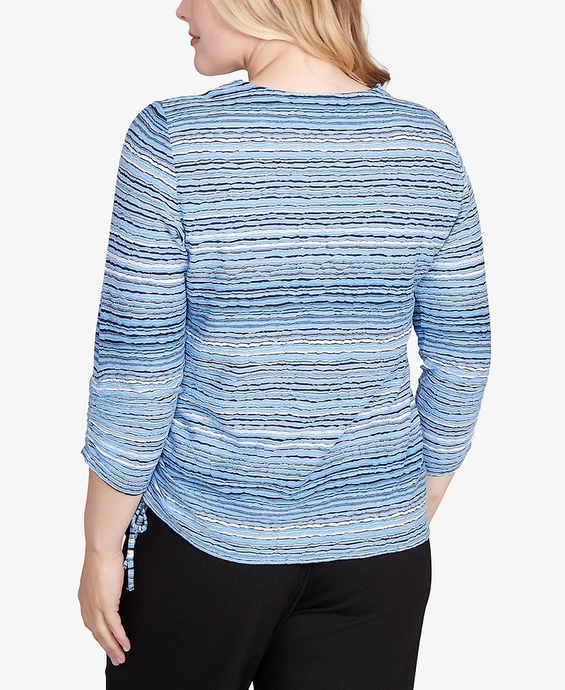 Alfred Dunner Petite Spliced Textured Stripe Knit Top