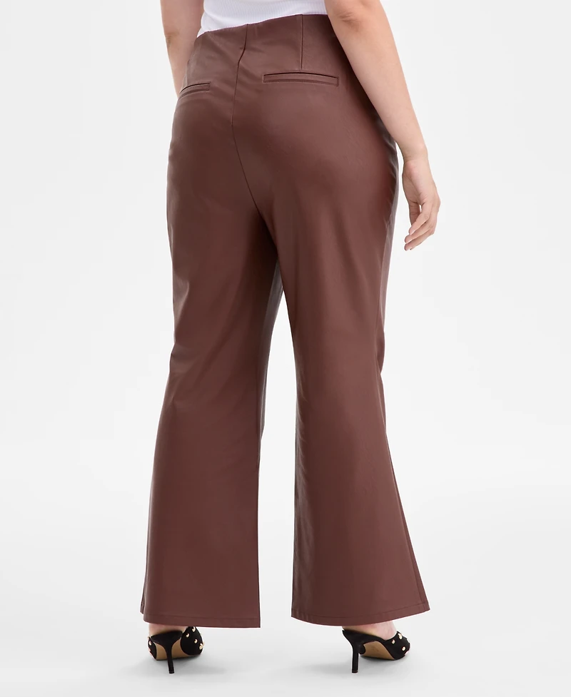 I.n.c International Plus Faux-Leather High-Rise Flared Pants, Macy's Exclusive