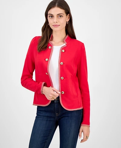 Tommy Hilfiger Women's Metallic-Trim Band-Collar Jacket