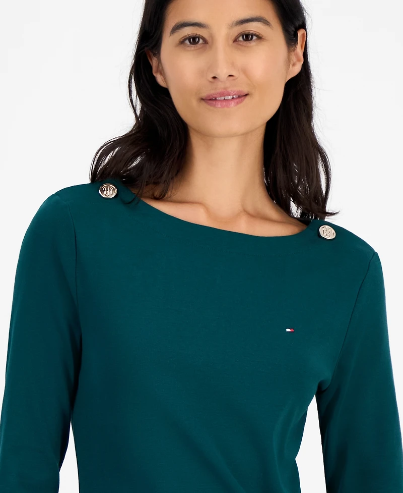 Tommy Hilfiger Women's Boat-Neck 3/4-Sleeve Top