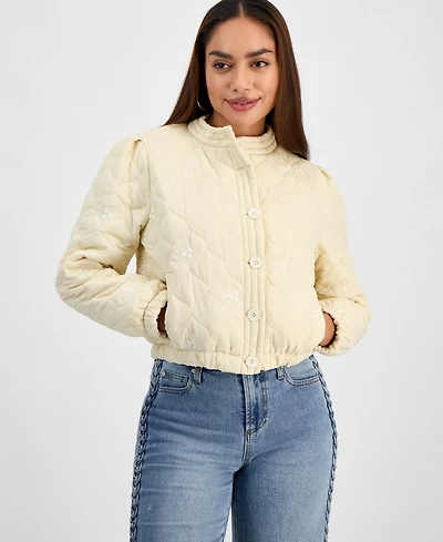 And Now This Petite Embroidered Quilted Puffer Jacket, Macy's Exclusive