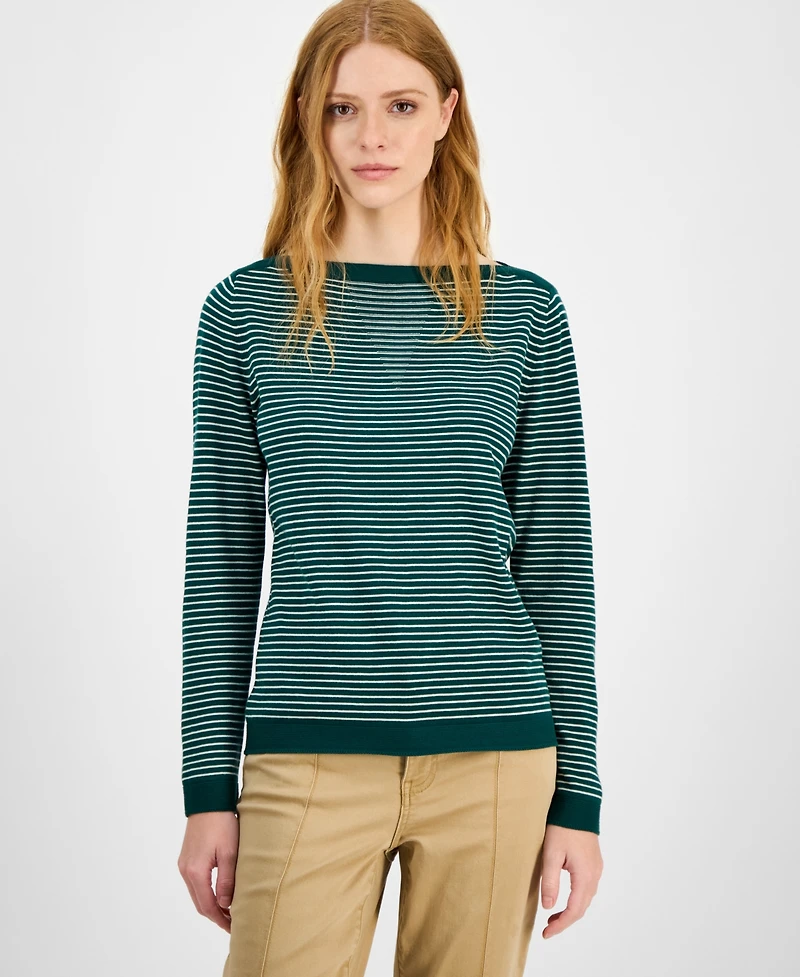 Nautica Jeans Women's Cotton Striped Boat-Neck Sweater