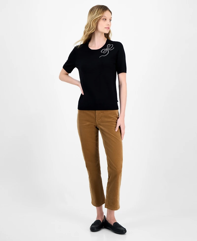Nautica Jeans Women's Rhinestone-Bow Short-Sleeve Sweater