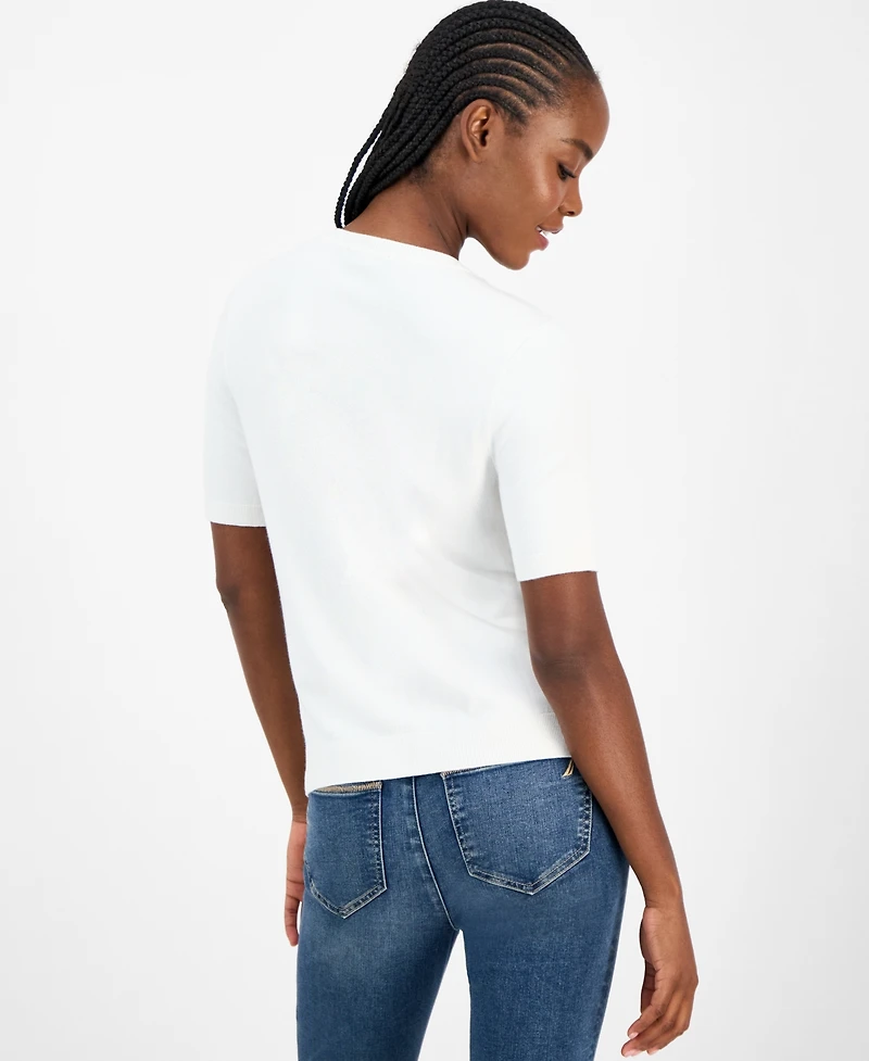 Nautica Jeans Women's Rhinestone-Bow Short-Sleeve Sweater