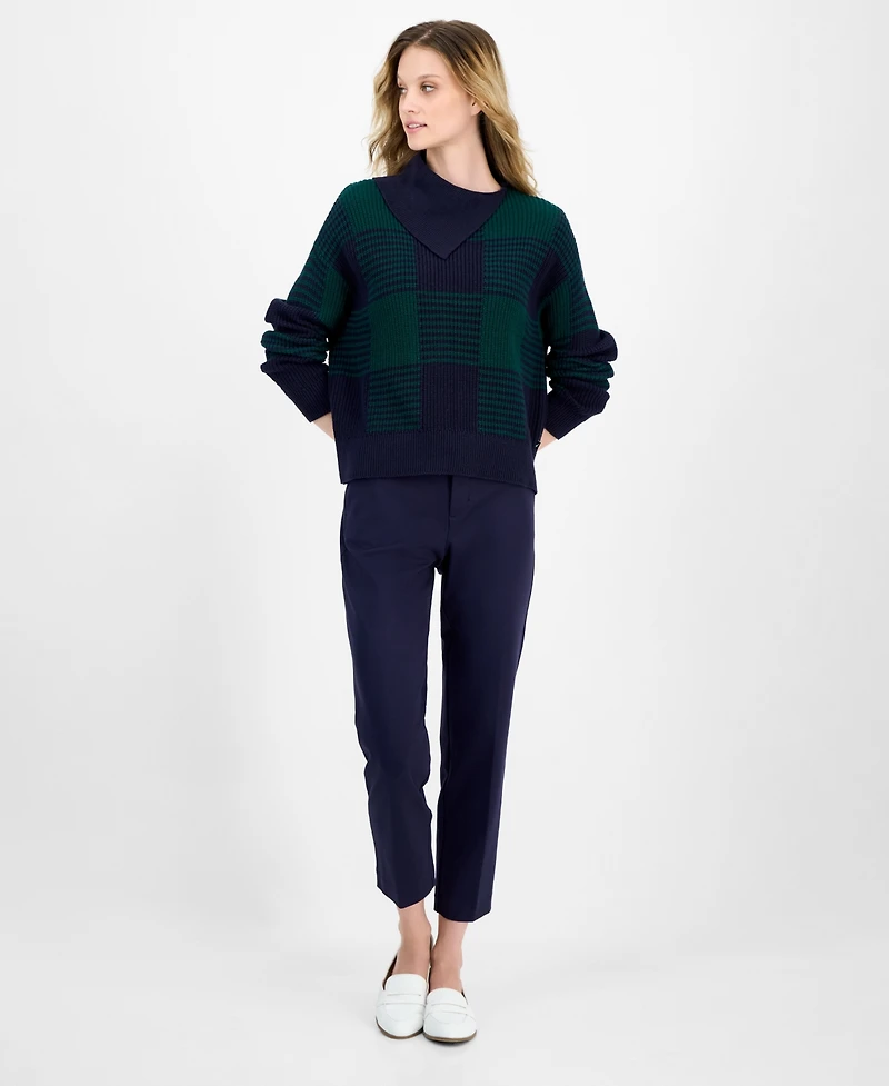 Nautica Jeans Women's Buffalo Plaid Asymmetrical-Neckline Sweater