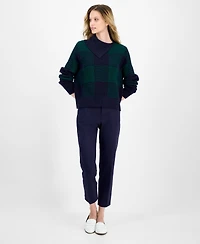 Nautica Jeans Women's Buffalo Plaid Asymmetrical-Neckline Sweater