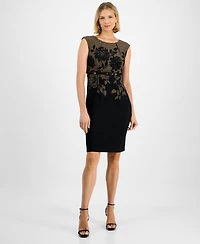 Connected Women's Ottoman Round-Neck Cut-Out Belted Dress