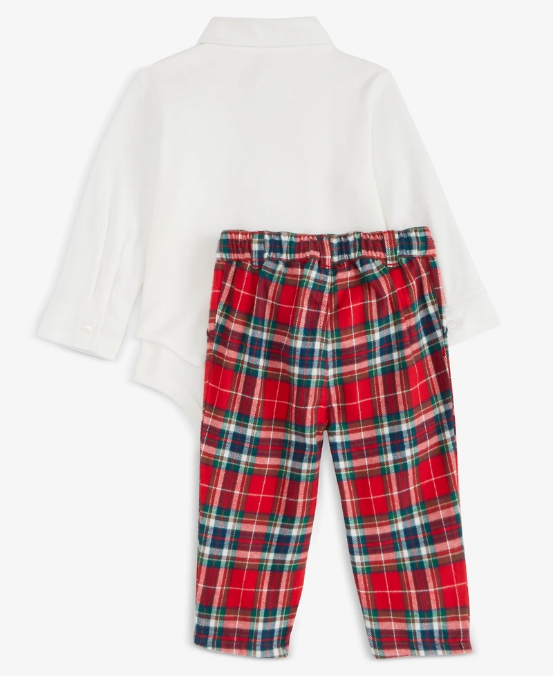First Impressions Baby Boys 3-Pc. North Pole Bowtie, Bodysuit & Plaid Pants Set, Macy's Exclusive