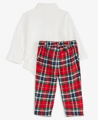 First Impressions Baby Boys 3-Pc. North Pole Bowtie, Bodysuit & Plaid Pants Set, Macy's Exclusive