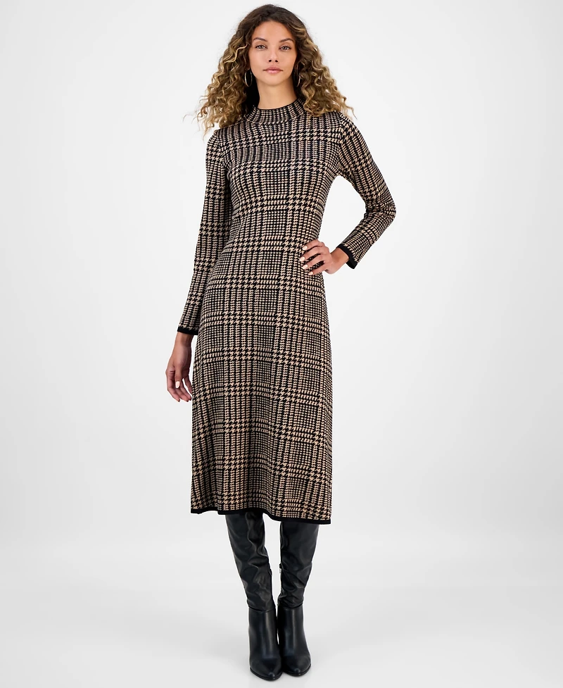 Robbie Bee Women's Printed Long-Sleeve Sweater Dress