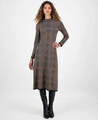 Robbie Bee Women's Printed Long-Sleeve Sweater Dress