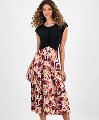 Robbie Bee Women's Colorblock Printed Cap-Sleeve Midi Dress