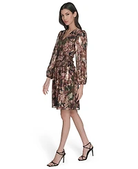 Eliza J Women's V-Neck Metallic-Chiffon Balloon-Sleeve Dress
