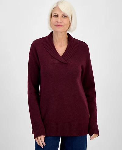 Style & Co Petite Shawl-Collar Button-Trim Tunic Sweater, Created for Macy's