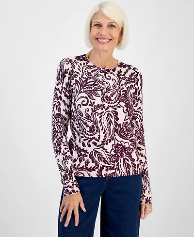 Style & Co Petite Paisley-Print Long-Sleeve Sweater, Macy's Exclusive