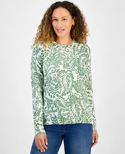 Style & Co Petite Paisley-Print Long-Sleeve Sweater, Macy's Exclusive