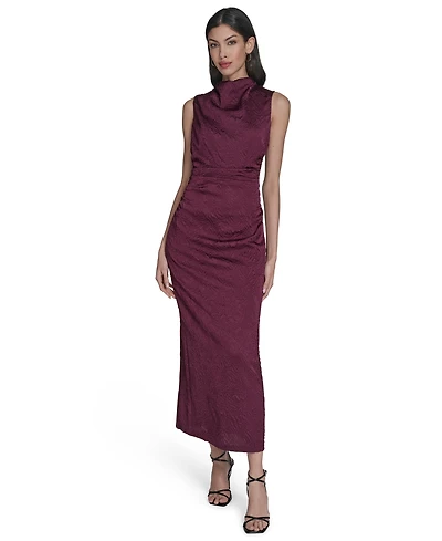 Vince Camuto Women's Novelty Knit High Cowl Neck Ruche Waist Bodycon Dress
