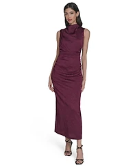 Vince Camuto Women's Novelty Knit High Cowl Neck Ruche Waist Bodycon Dress