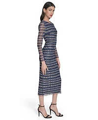 Vince Camuto Women's Printed-Mesh Long-Sleeve Bodycon Dress