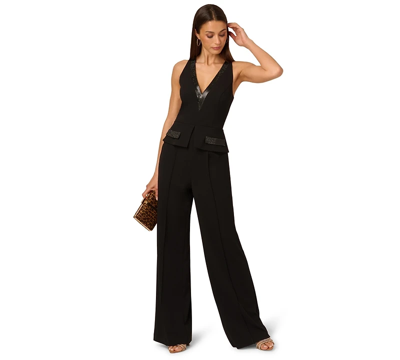 Adrianna Women's Embellished Wide-Leg Peplum Jumpsuit