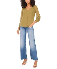 Sam & Jess Women's V-Neck Button-Front Smocked-Shoulder Top