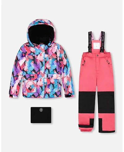 Deux par Little Girls Two-Piece Play Snowsuit Flash Coral with Butterfly Print Jacket - Toddler|Child