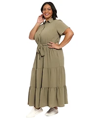 London Times Plus Short Sleeve Tiered Maxi Dress