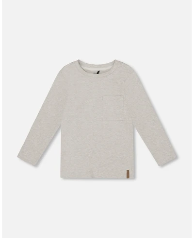 Deux par Boy Cotton Jersey Pocket T-Shirt Heather Beige Gray - Child