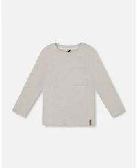 Deux par Boy Cotton Jersey Pocket T-Shirt Heather Beige Gray - Child