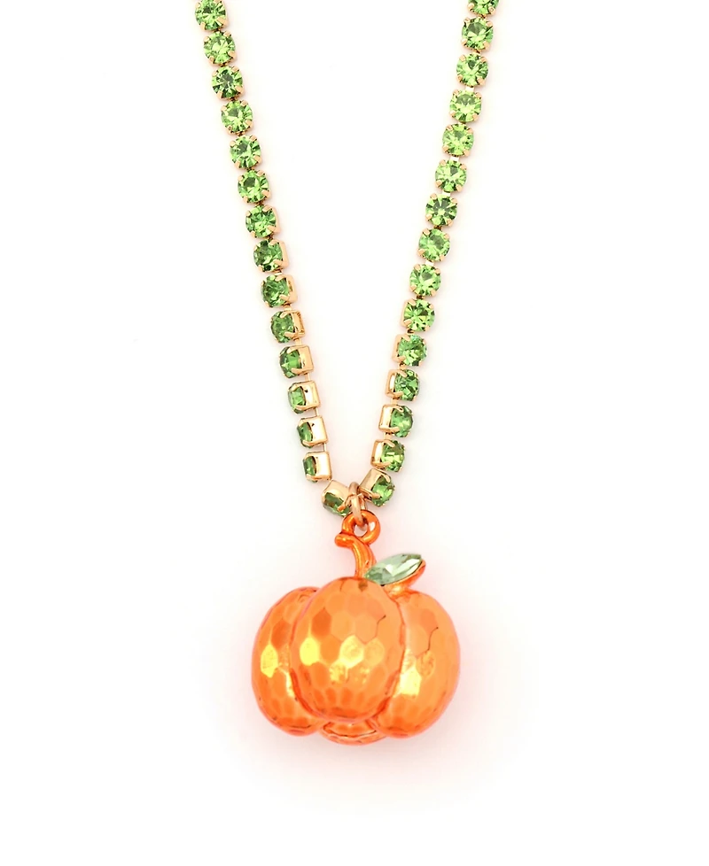 Betsey Johnson Faux Stone Pumpkin Pendant Tennis Necklace