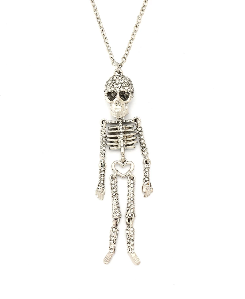 Betsey Johnson Faux Stone Pave Skeleton Pendant Long Necklace