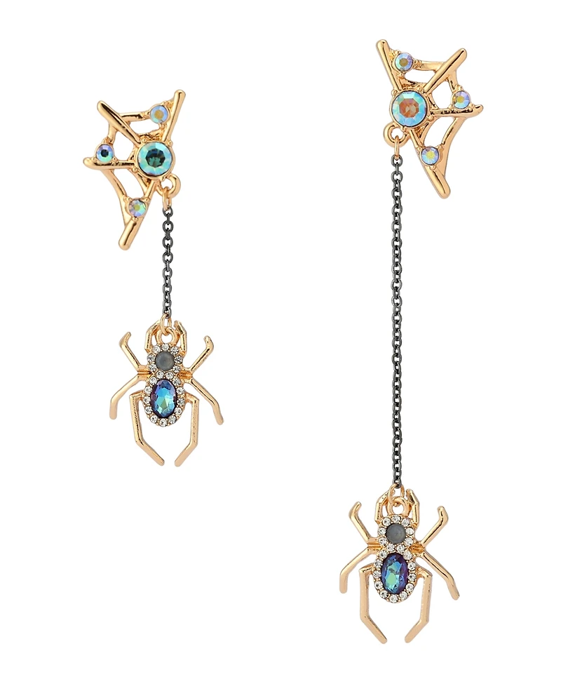 Betsey Johnson Faux Stone Spider Mismatch Linear Earrings
