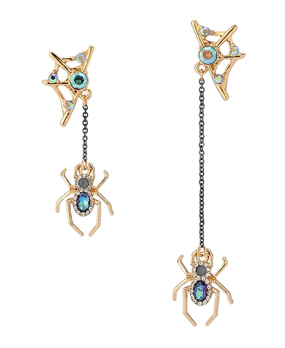 Betsey Johnson Faux Stone Spider Mismatch Linear Earrings
