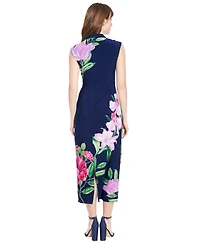 London Times Petite Placement-Print Jersey Sheath Dress